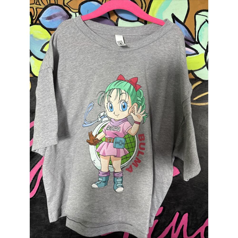 Women's Dragonball Bulma Crop Tee T-Shirt, Grey, Size Medium